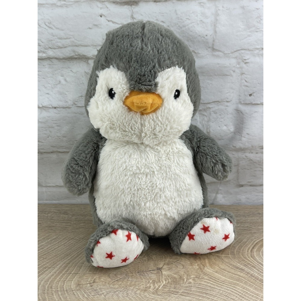 Cloud B Dreamy Hugginz Penguin Plush Stuffed Animal Toy Red Stars Gray White 11"